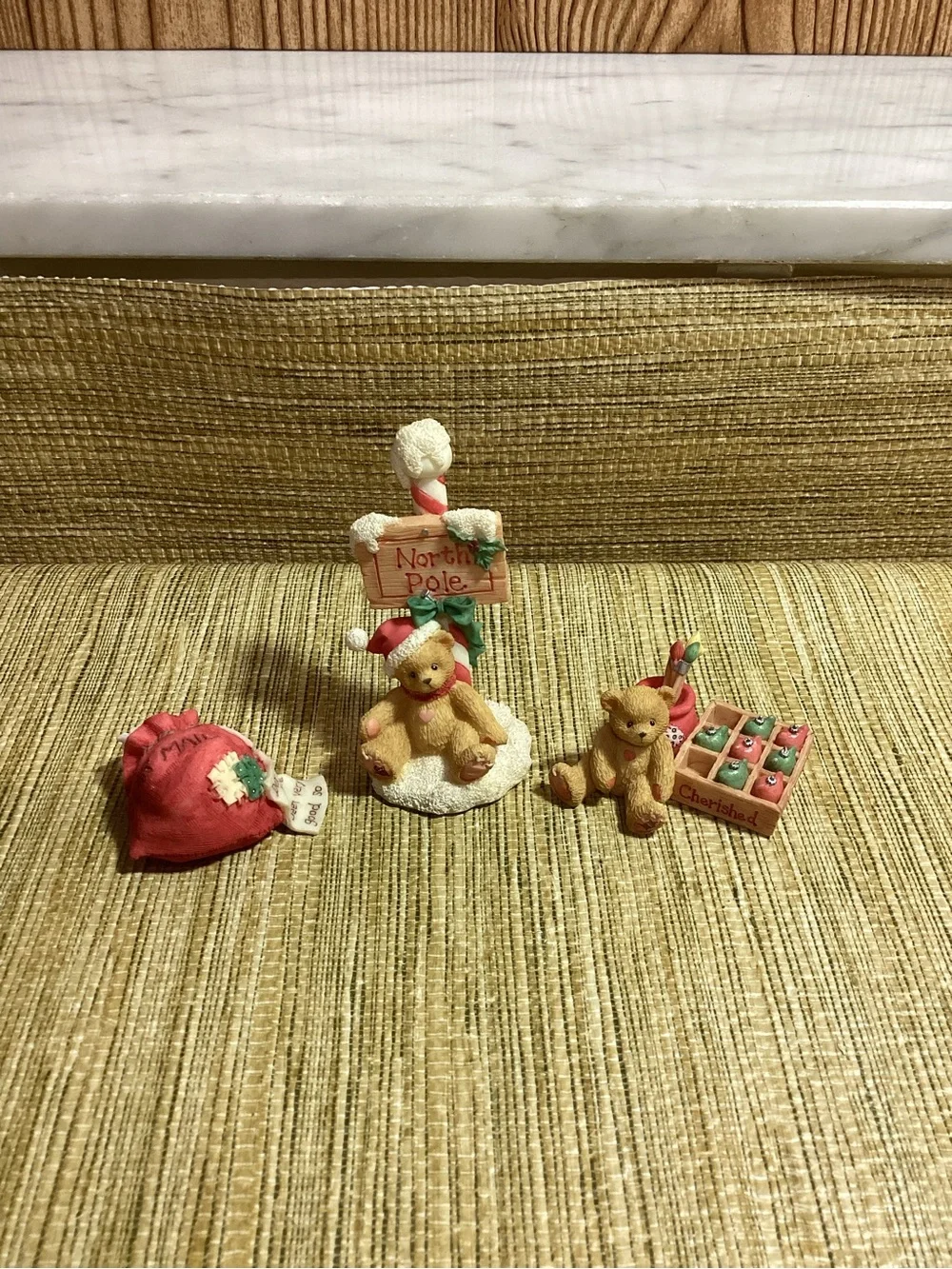 Heart of the Country Teddies Bear Ornament Set in Red and Tan -